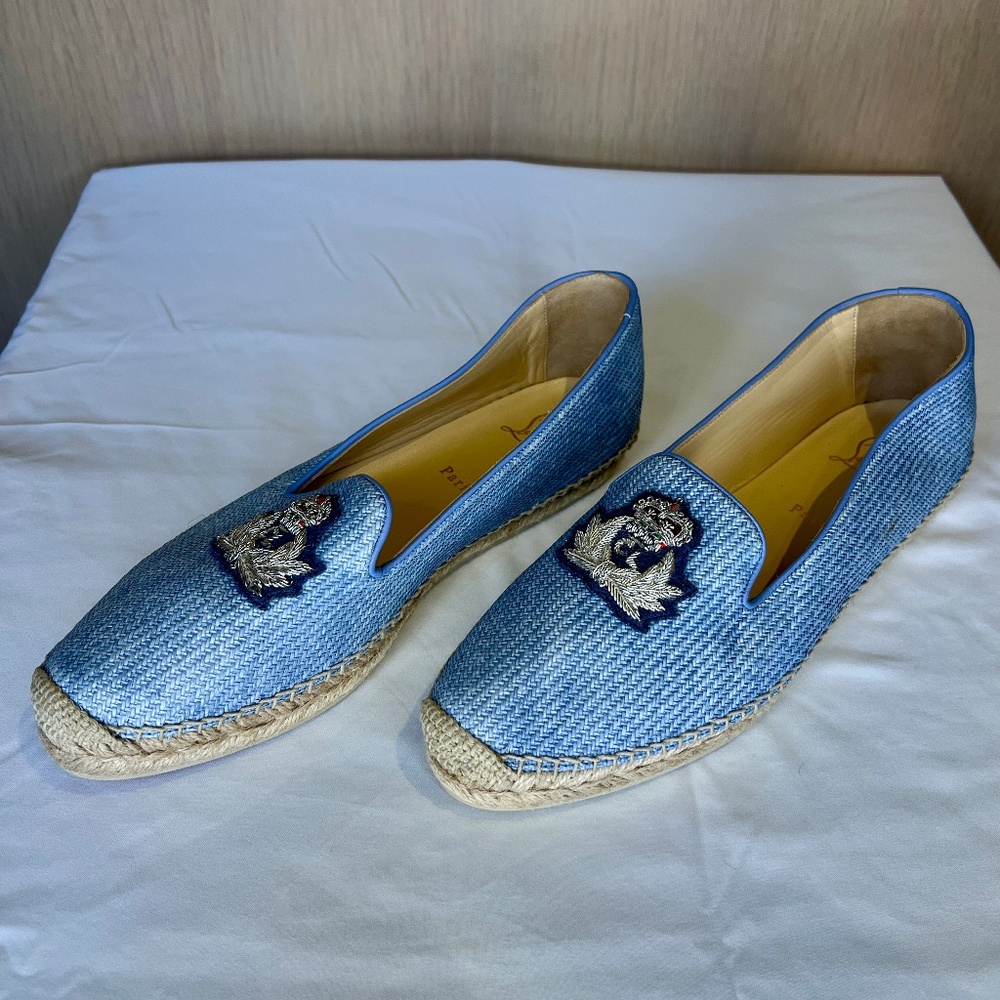 NEW Christian Louboutin Nanou Orlato Donna Espadrille Flat Blue Size EU 42